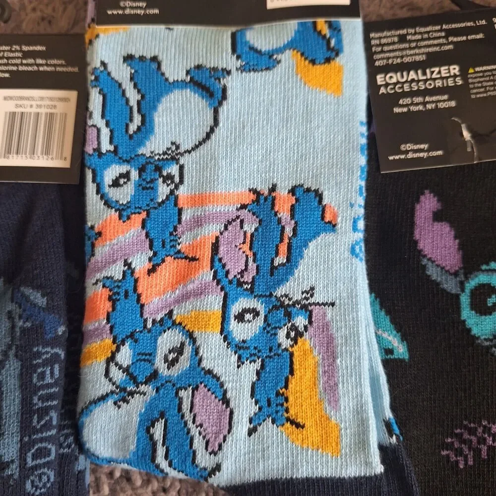 Disney LILO & STITCH Unisex Socks 3 Pair Multi Colors Stretchy‎ Size 9-13